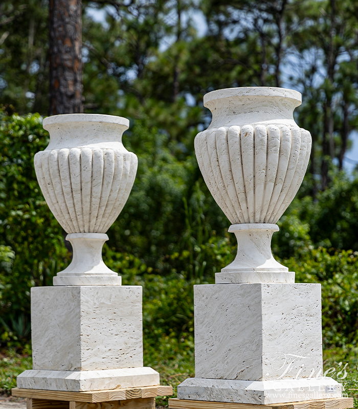 Marble Planters  - Stunning Italian Travertine Planter Pair - MP-511